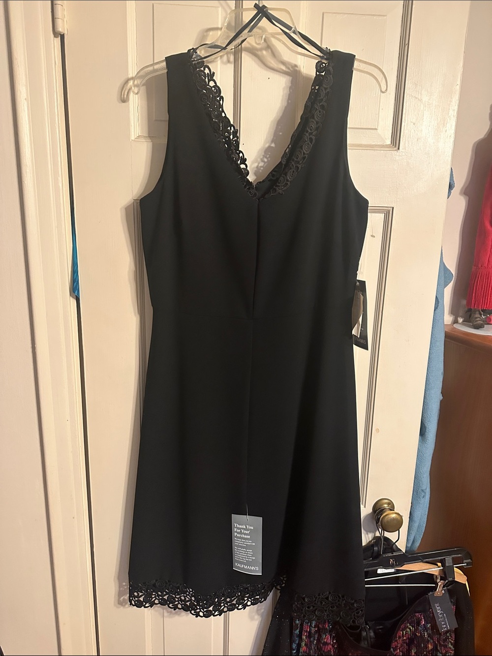 Sleeveless Black V-Neck Mini Dress with Lace Trim